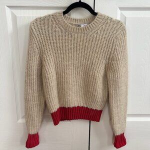 Zara Fuzzy Cropped Sweater with Red Trim Detail | S